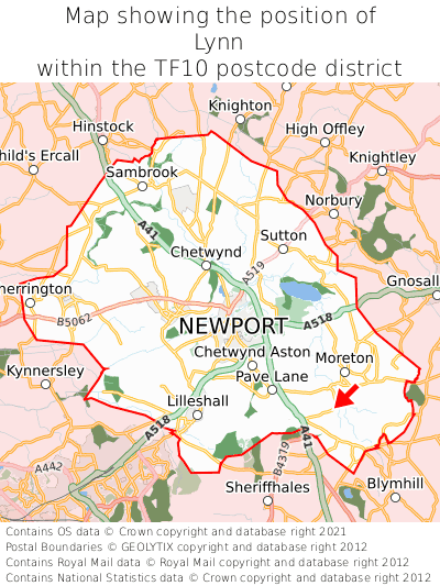 Map showing location of Lynn within TF10