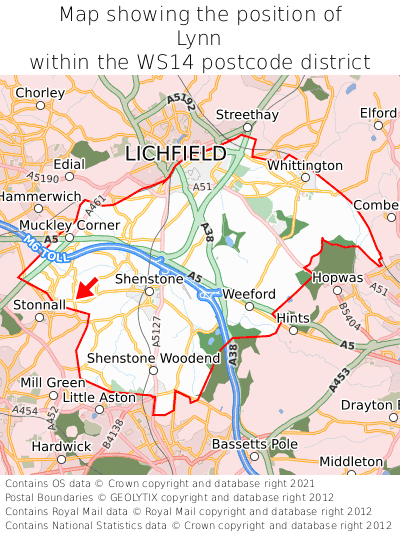 Map showing location of Lynn within WS14