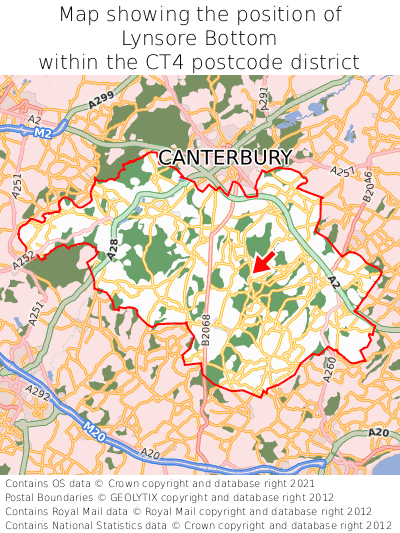 Map showing location of Lynsore Bottom within CT4