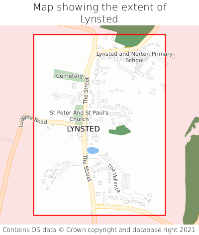 Map showing extent of Lynsted as bounding box