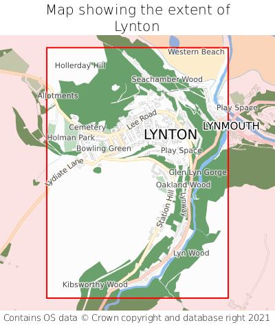 Map showing extent of Lynton as bounding box
