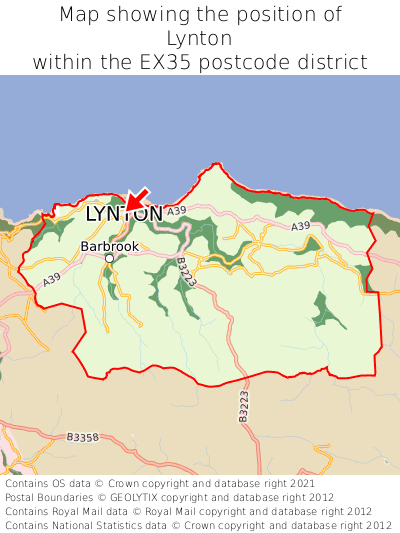 Map showing location of Lynton within EX35