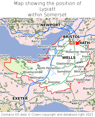 Map showing location of Lypiatt within Somerset