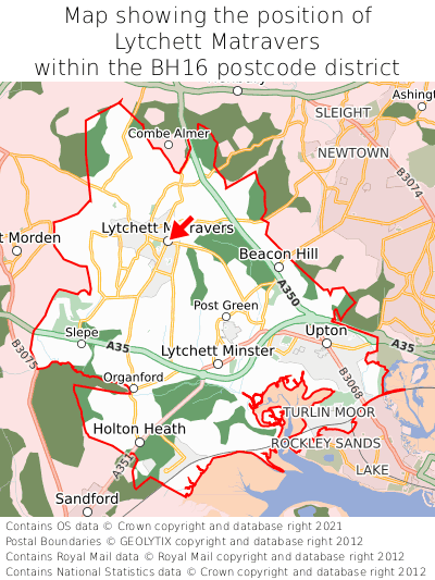 Map showing location of Lytchett Matravers within BH16