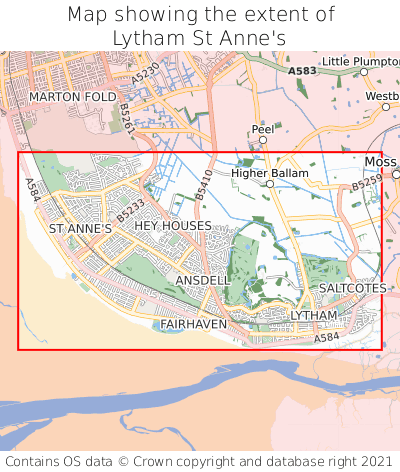 Map showing extent of Lytham St Anne's as bounding box
