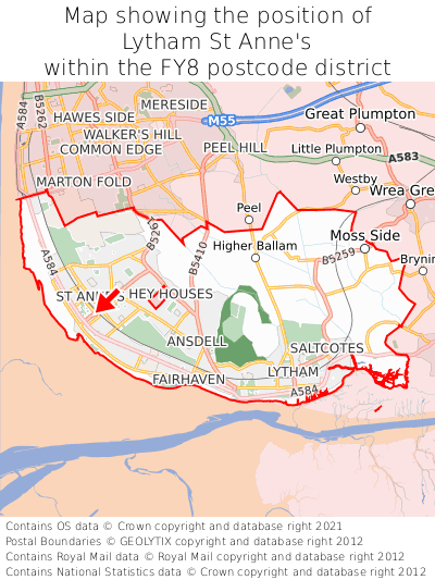 Map showing location of Lytham St Anne's within FY8