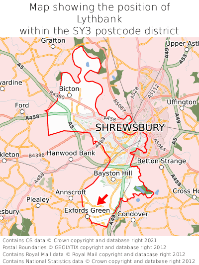 Map showing location of Lythbank within SY3