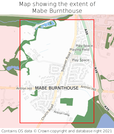 Map showing extent of Mabe Burnthouse as bounding box