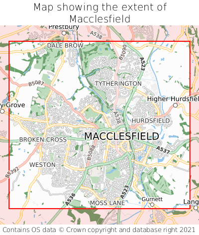 Map showing extent of Macclesfield as bounding box