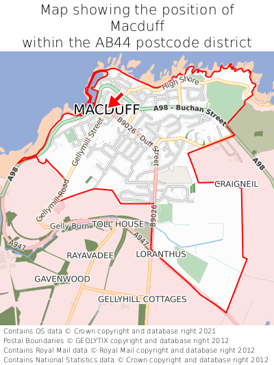 Map showing location of Macduff within AB44