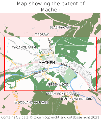 Map showing extent of Machen as bounding box
