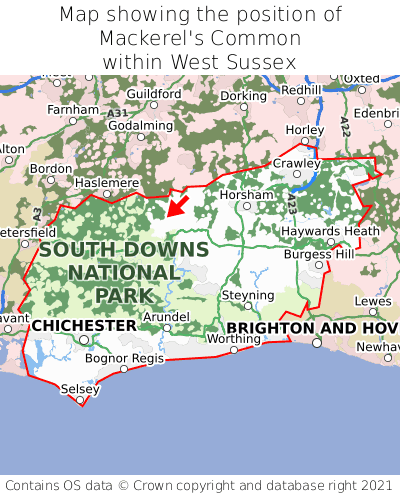 Map showing location of Mackerel's Common within West Sussex