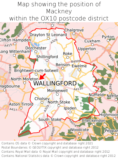 Map showing location of Mackney within OX10