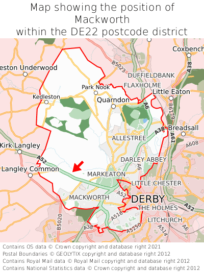 Map showing location of Mackworth within DE22