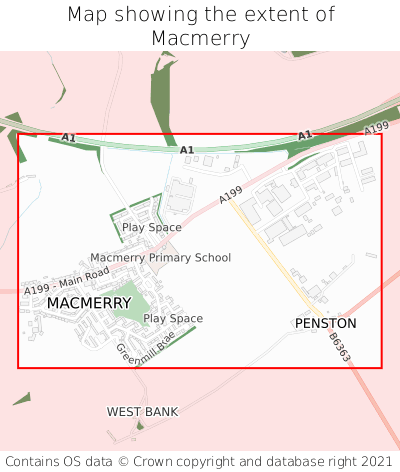 Map showing extent of Macmerry as bounding box