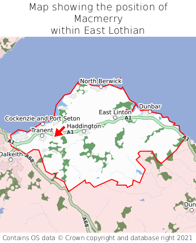 Map showing location of Macmerry within East Lothian