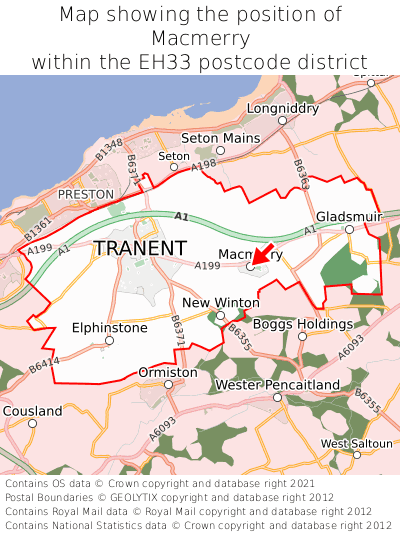 Map showing location of Macmerry within EH33