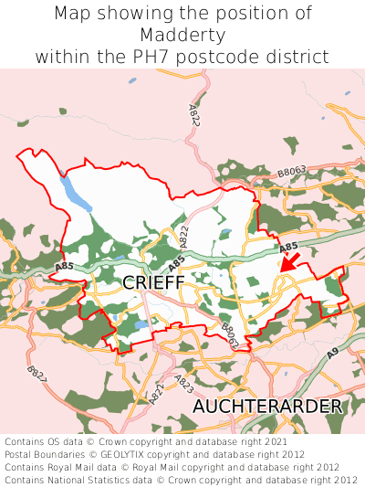Map showing location of Madderty within PH7