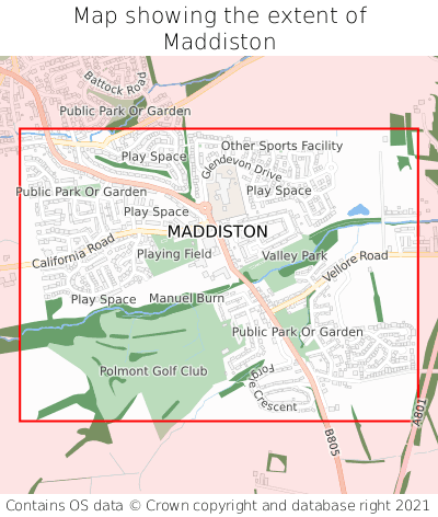 Map showing extent of Maddiston as bounding box