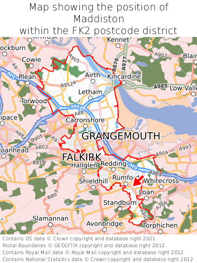 Map showing location of Maddiston within FK2