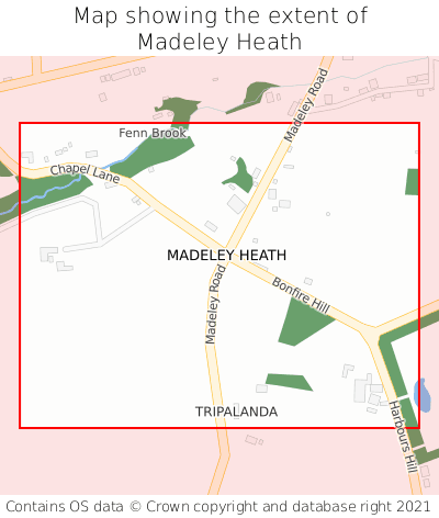 Map showing extent of Madeley Heath as bounding box