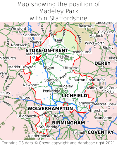 Map showing location of Madeley Park within Staffordshire