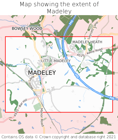 Map showing extent of Madeley as bounding box