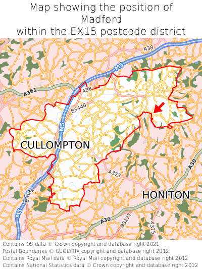 Map showing location of Madford within EX15