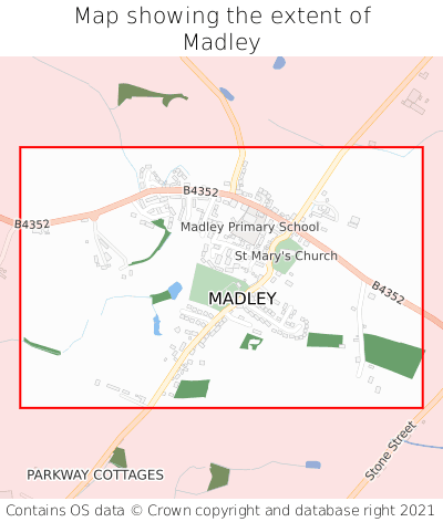 Map showing extent of Madley as bounding box