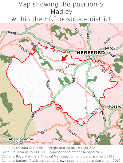 Map showing location of Madley within HR2