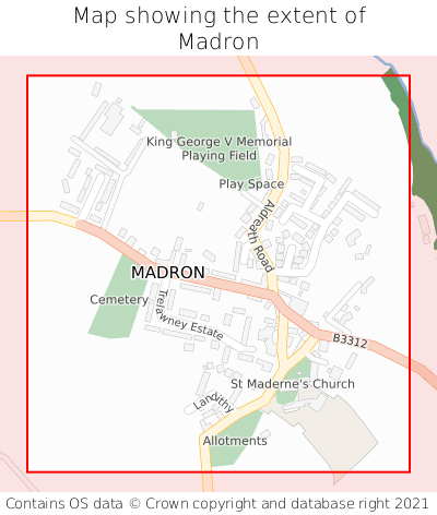 Map showing extent of Madron as bounding box