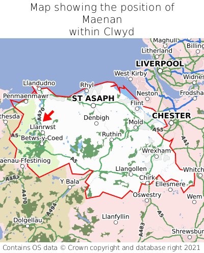 Map showing location of Maenan within Clwyd
