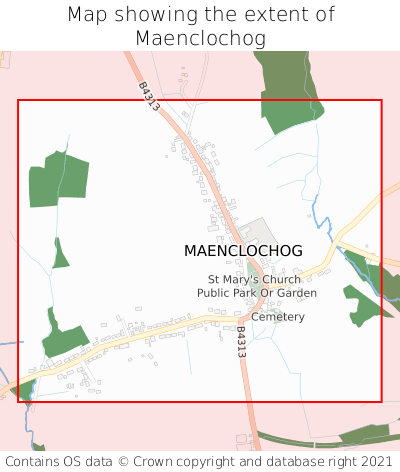 Map showing extent of Maenclochog as bounding box