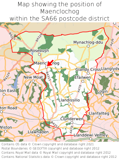 Map showing location of Maenclochog within SA66