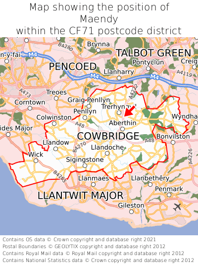 Map showing location of Maendy within CF71