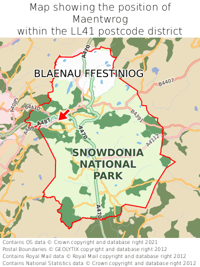 Map showing location of Maentwrog within LL41