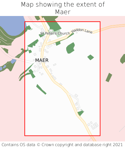 Map showing extent of Maer as bounding box