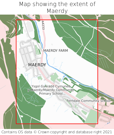 Map showing extent of Maerdy as bounding box