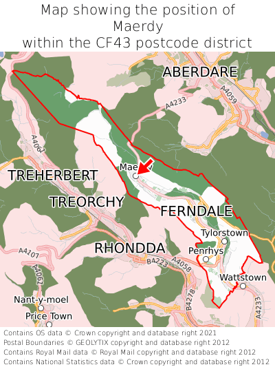 Map showing location of Maerdy within CF43