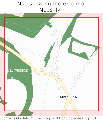 Map showing extent of Maes Ilyn as bounding box