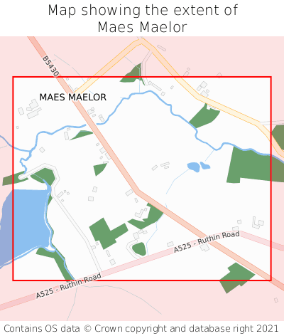 Map showing extent of Maes Maelor as bounding box