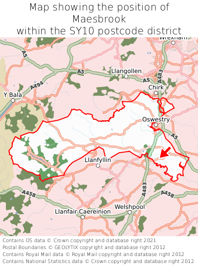 Map showing location of Maesbrook within SY10