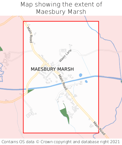Map showing extent of Maesbury Marsh as bounding box
