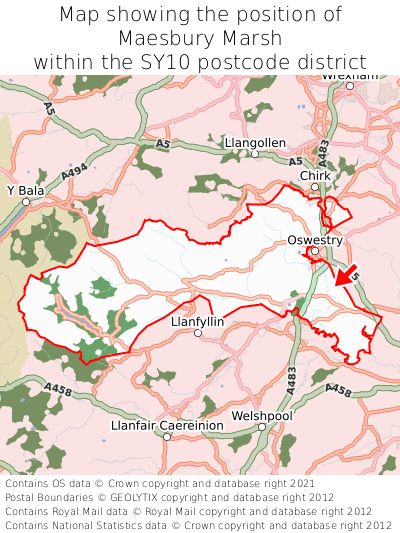 Map showing location of Maesbury Marsh within SY10