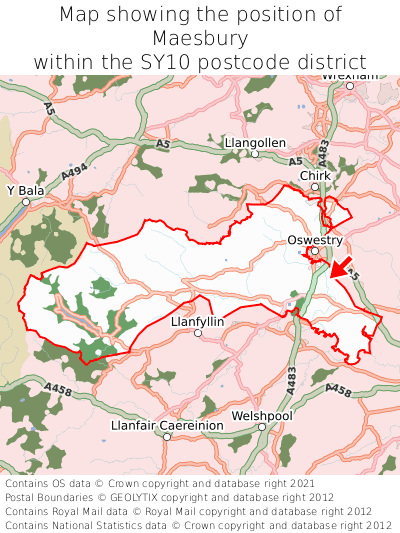 Map showing location of Maesbury within SY10