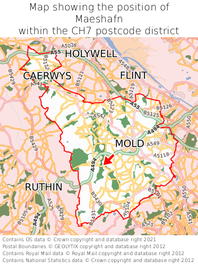 Map showing location of Maeshafn within CH7