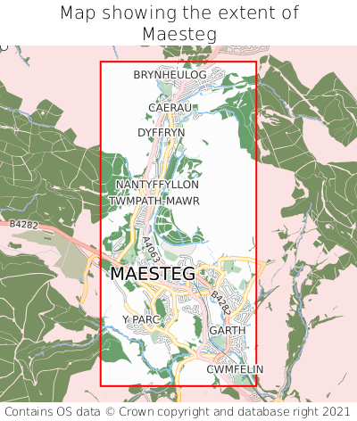 Map showing extent of Maesteg as bounding box