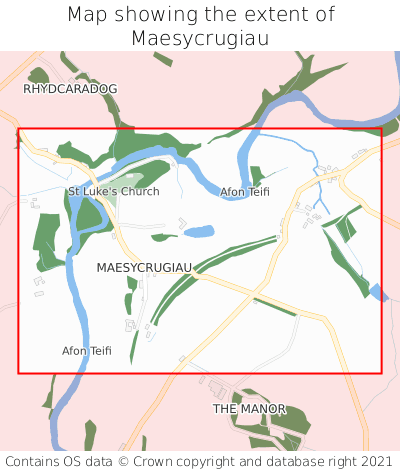 Map showing extent of Maesycrugiau as bounding box