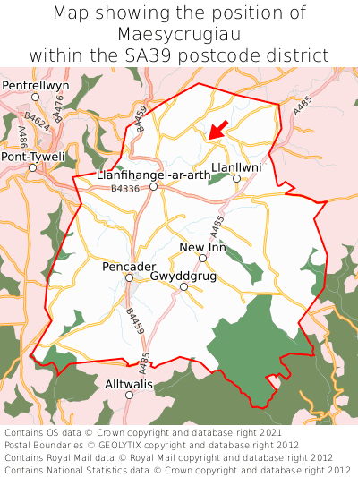 Map showing location of Maesycrugiau within SA39