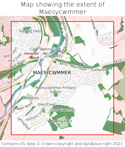 Map showing extent of Maesycwmmer as bounding box